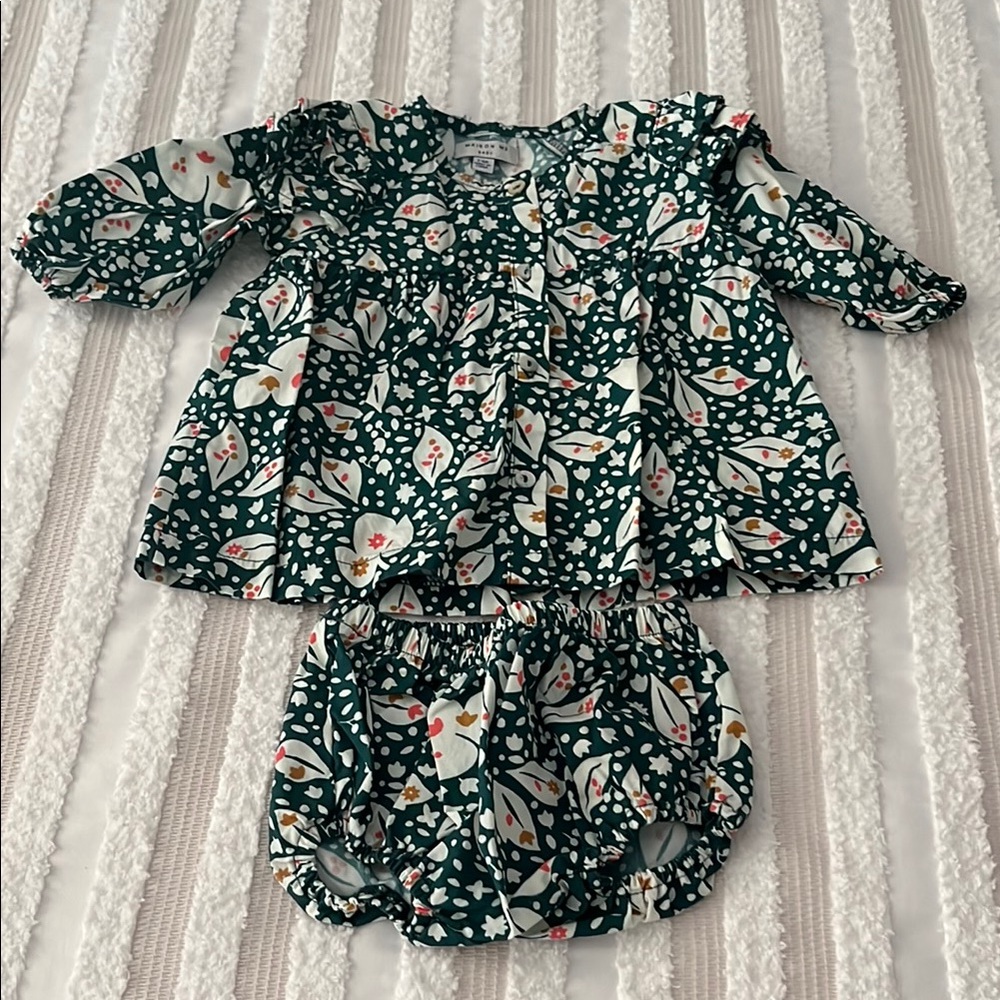 Maison Me Green Floral Dress & Panty Set NWOT (3-6M)